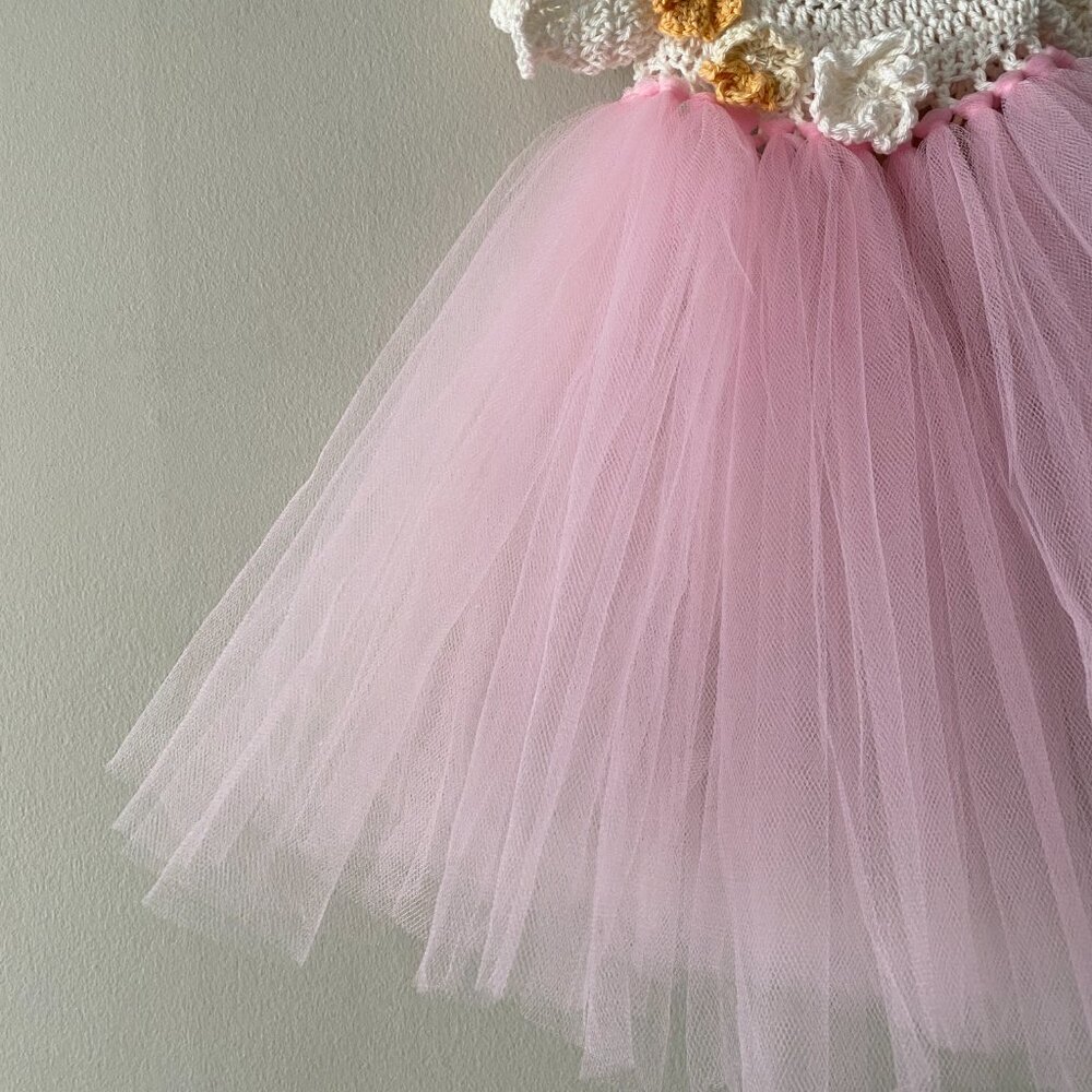 Handmade Cotton Crochet White Orange Light Pink Tulle Doll Teddy Bear Tutu Dress - Picture 7 of 12